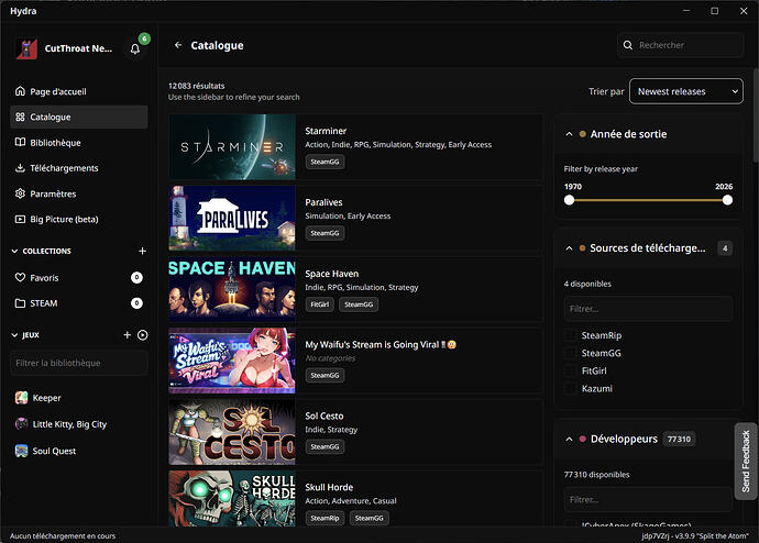 Les dernières releases avec leur disponibilité, basé sur les sources installées