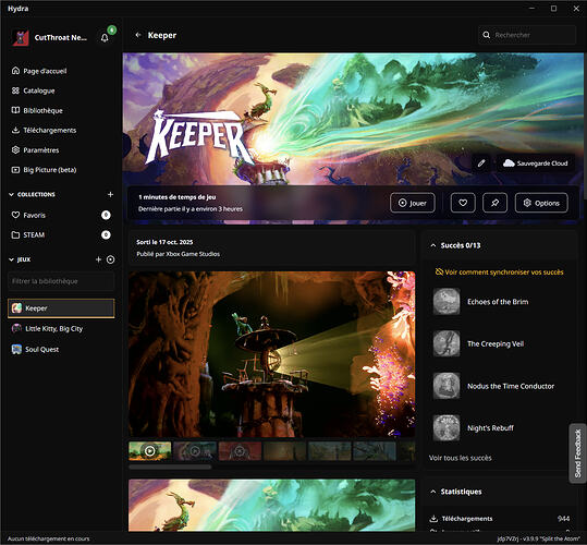 Keeper de DoubleFine, installé via Hydra